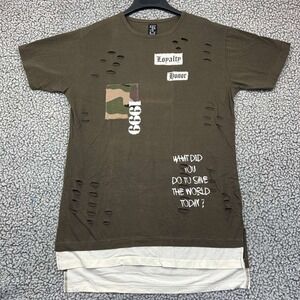 Enter The Void‎ Shirt Men Large Camo Distressed Short Sleeve Crew Neck Cotton L